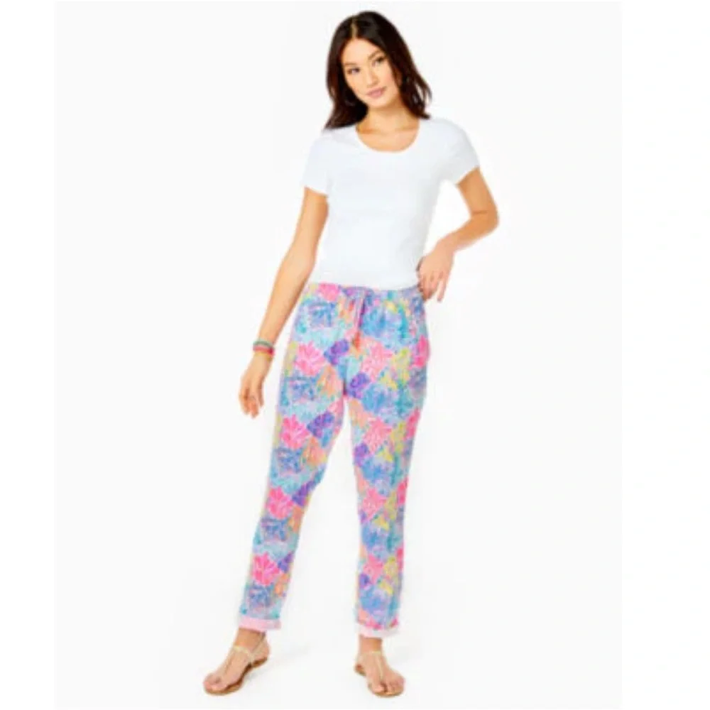 ✨NWT✨ Lilly Pulitzer 31" Taron Mid-Rise Linen Pant - Multi Splashdance Size XS - Picture 7 of 9